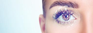 an image of a woman's eye with letters in front of it